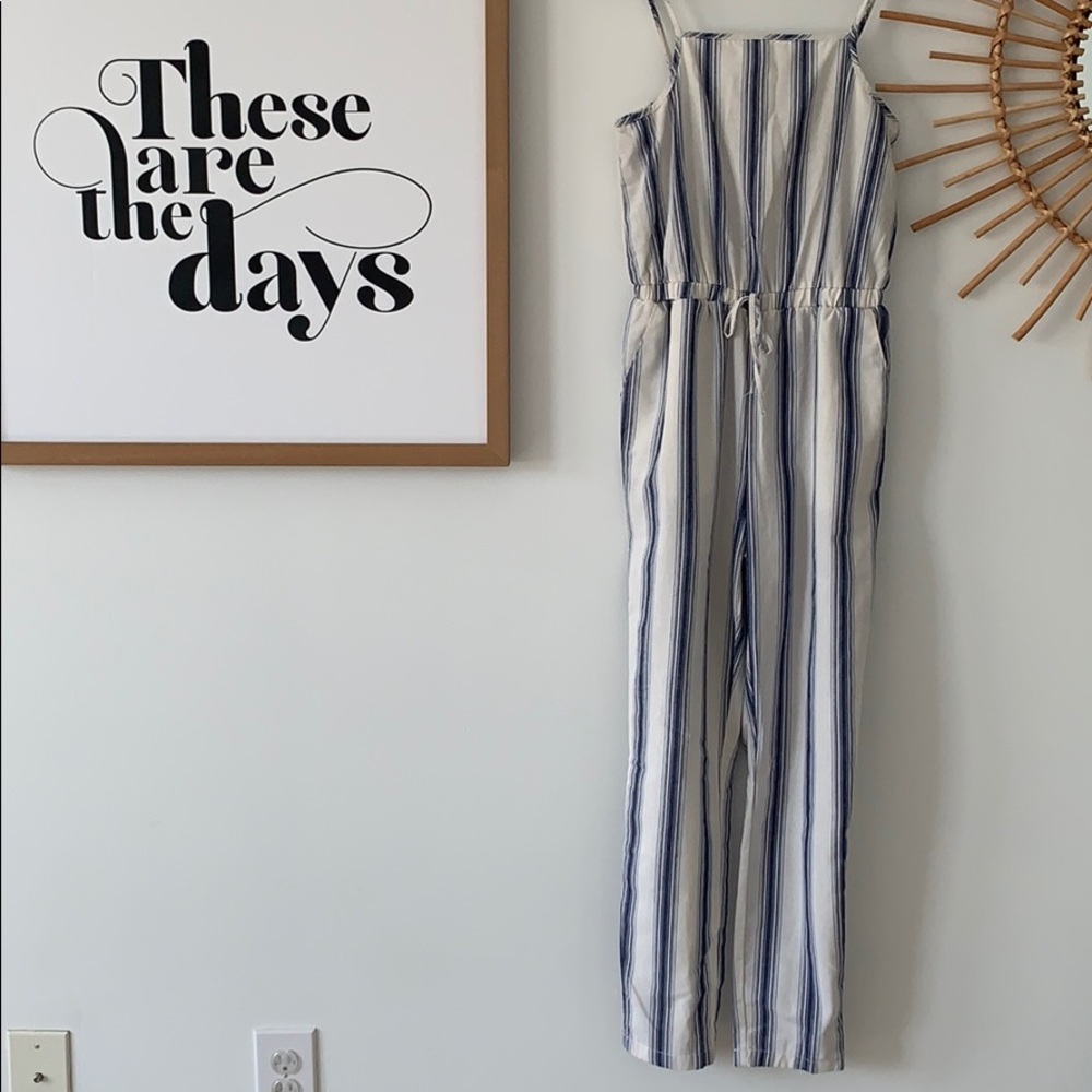 Blue and white jump suit